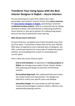 Auura Interiors | Residential Turnkey Projects in Rajkot