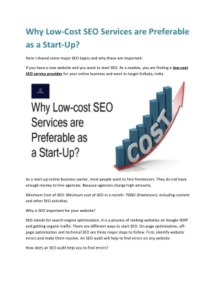Why Low-Cost SEO Services are Preferable as a Start-Up