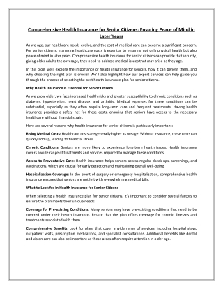 Comprehensive Health Insurance for Senior Citizens: Ensuring Peace of Mind in La