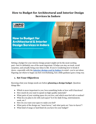 How to Budget for Architectural and Interior Design Services in Indore