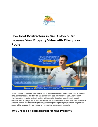 How Pool Contractors in San Antonio Can Increase Your Property Value with Fiberglass Pools
