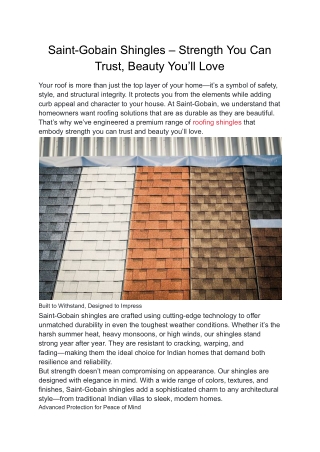 Saint-Gobain Shingles – Strength You Can Trust, Beauty You’ll Love