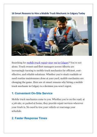 16 Smart Reasons to Hire a Mobile Truck Mechanic in Calgary Today
