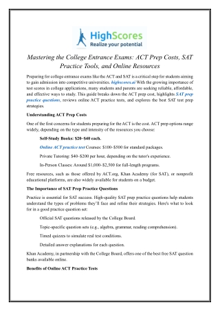 mastering the college entrance exams act prep