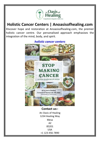 Holistic Cancer Centers  Anoasisofhealing.com