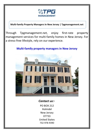 Multi-family Property Managers In New Jersey  Tpgmanagement.net