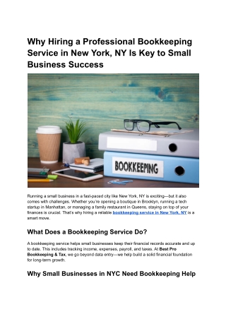 Why Hiring a Professional Bookkeeping Service in New York, NY Is Key to Small Bu