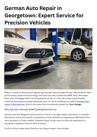 German Auto Repair in Georgetown - Expert Service for Precision Vehicles