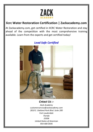 Iicrc Water Restoration Certification  Zackacademy.com