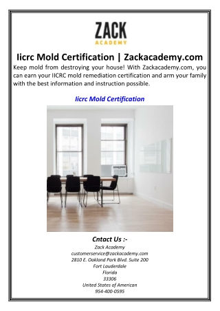 Iicrc Mold Certification  Zackacademy.com