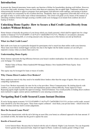 Unlocking Home Equity: How to Secure a Bad Credit Loan Directly from Lenders Wit