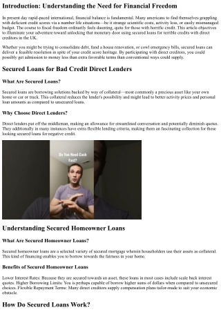 Unlocking Financial Freedom: Navigating Secured Loans for Bad Credit with Direct