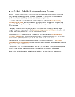 Your Guide to Reliable Business Advisory Services