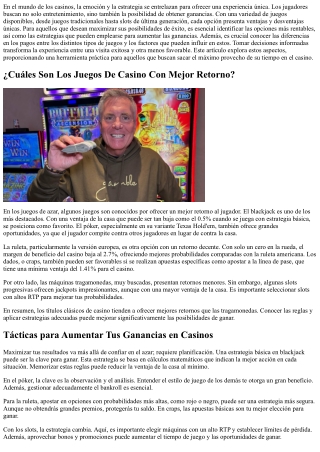 Conoce los Juegos De Casino Que Más Pagan - Cómo maximizar tus ganancias