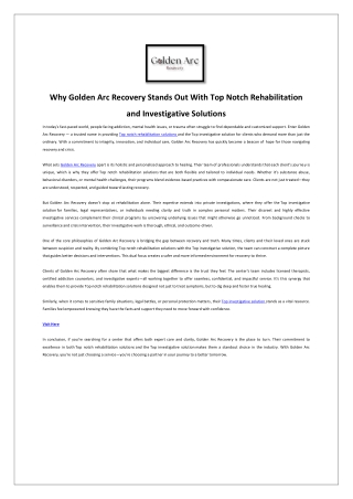Why Golden Arc Recovery Stands Out With Top Notch Rehabilitation and Investigative Solutions