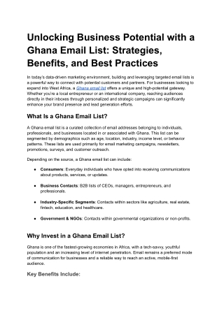 Unlocking Business Potential with a Ghana Email List: Strategies, Benefits, and
