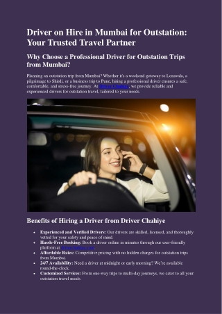 driver on hire in mumbai for outstation your