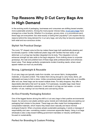 Top Reasons Why D Cut Carry Bags Are in High Demand