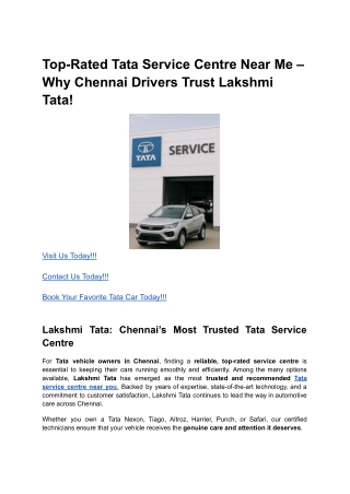 Top-Rated Tata Service Centre Near Me – Why Chennai Drivers Trust Lakshmi Tata