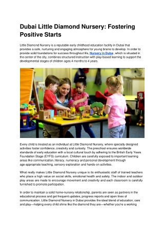 Dubai Little Diamond Nursery_ Fostering Positive Starts