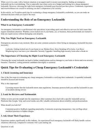 Quick Tips for Evaluating a Cheap Emergency Locksmith’s Credentials