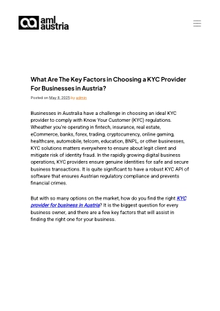 Key Factors in Choosing a KYC Provider For businesses in Austria