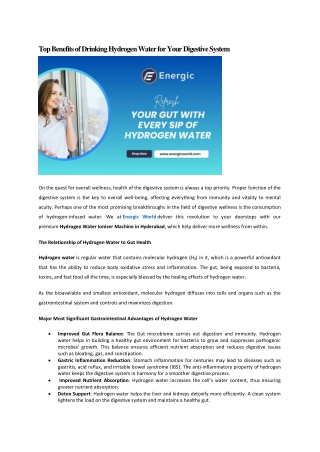 Top Benefits of Drinking Hydrogen Water for Your Digestive System