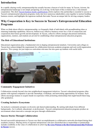 Why Collaboration is Key to Success in Tucson's Entrepreneurial Education Progra
