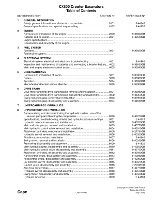 CASE CX800 Crawler Excavator Service Repair Manual Instant Download