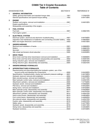 CASE CX800 Tier 3 Crawler Excavator Service Repair Manual Instant Download