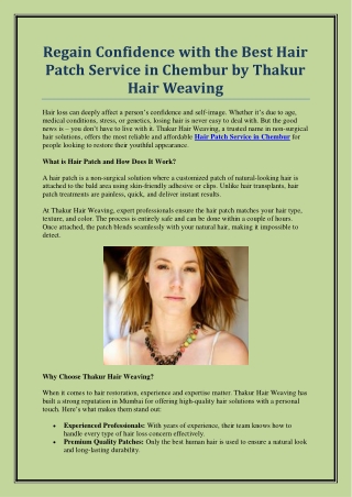 Top-Rated Hair Patch Service in Chembur | Thakur Hair Weaving
