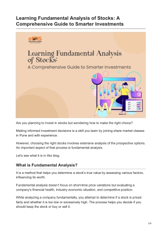 Learning Fundamental Analysis of Stocks: A  Comprehensive Guide for Investment