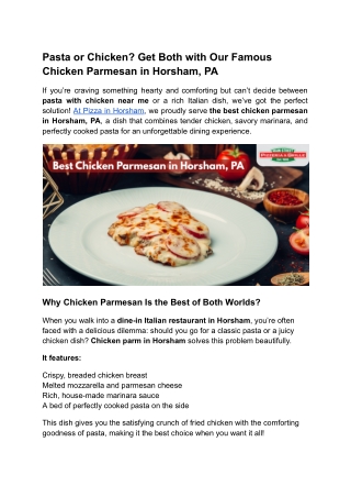 Pasta or Chicken? Get Both with Our Famous Chicken Parmesan in Horsham, PA