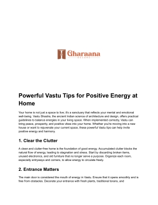 Powerful Vastu Tips for Positive Energy | Gharaana Decors