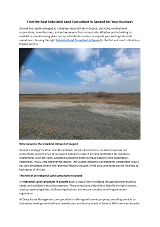 Find the Best Industrial Land Consultant in Sanand for Your Business
