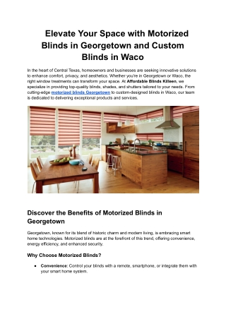Elevate Your Space with Motorized Blinds in Georgetown and Custom Blinds in Waco