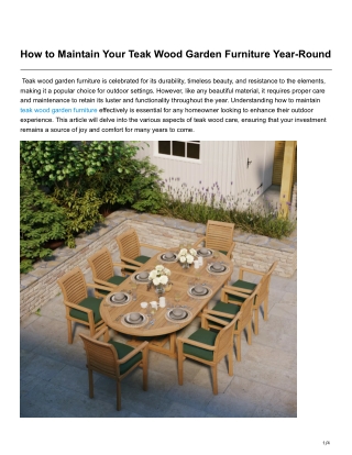 How to Maintain Your Teak Wood Garden Furniture Year-Round