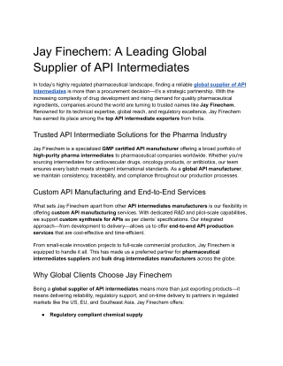 jay finechem a leading global supplier