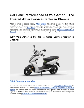 Get Peak Performance at Vela Ather – The  Trusted Ather Service Center in Chennai