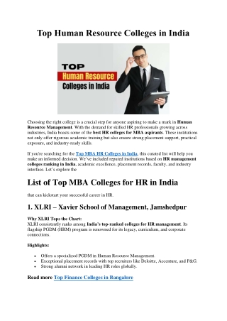 Top Human Resource Colleges in India