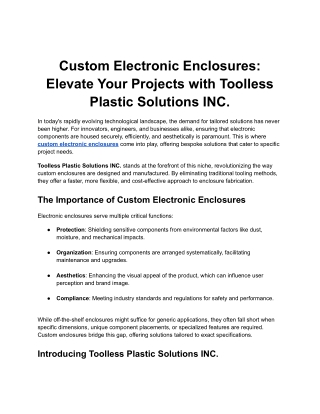 Custom Electronic Enclosures_ Elevate Your Projects with Toolless Plastic Solutions INC