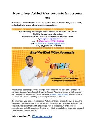 How to buy Verified Wise accounts for personal use