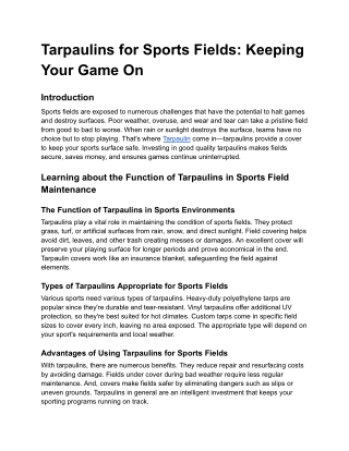 Tarpaulins for Sports Fields