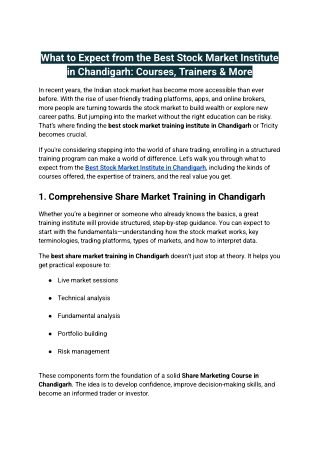 What to Expect from the Best Stock Market Institute in Chandigarh_ Courses, Trainers & More