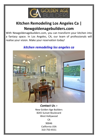 Kitchen Remodeling Los Angeles Ca  Newgoldenagebuilders.com