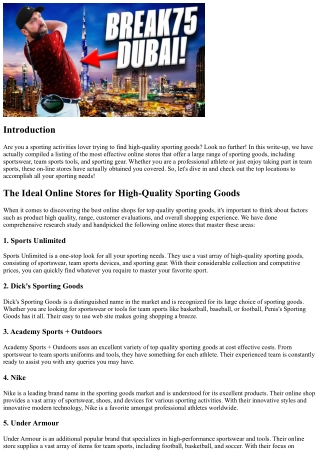 The Very Best Online Stores for High-Quality Sporting Goods