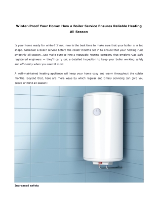 Winter-Proof Your Home How a Boiler Service Ensures Reliable Heating All Season