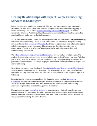 Healing Relationships with Expert Couple Counselling Services in Chandigarh