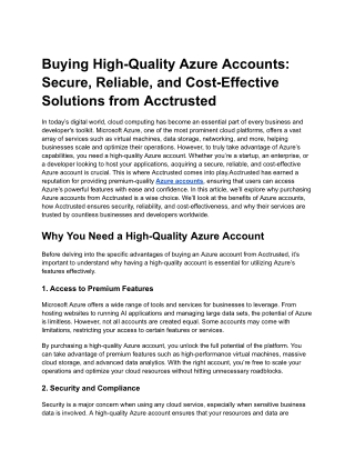 Buying High-Quality Azure Accounts_ Secure, Reliable, and Cost-Effective Solutions from Acctrusted