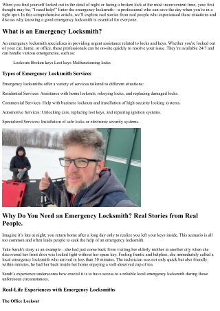 Why Do You Need an emergency locksmith? Real Stories from Real People.